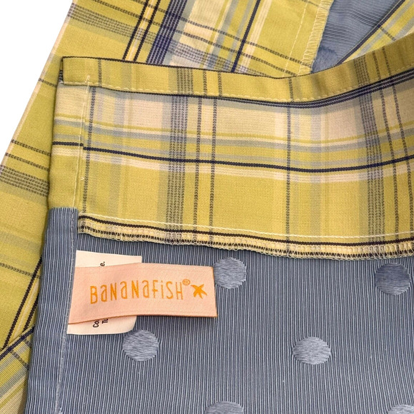 Set of 2 Vintage Window Valences Blue Green Plaid Dot 69" x 15.5" by Banana fish - Picture 3 of 6